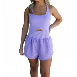 Romp around town TCEC purple cutout athletic romper from hazel & olive boutique